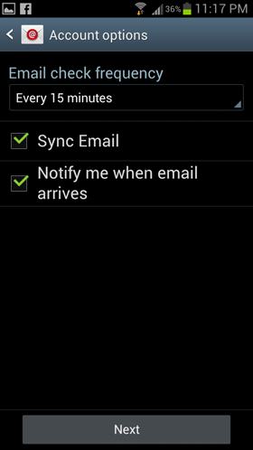 Setting up email in Samsung - Step 6 Setting up email in Samsung - Step 6